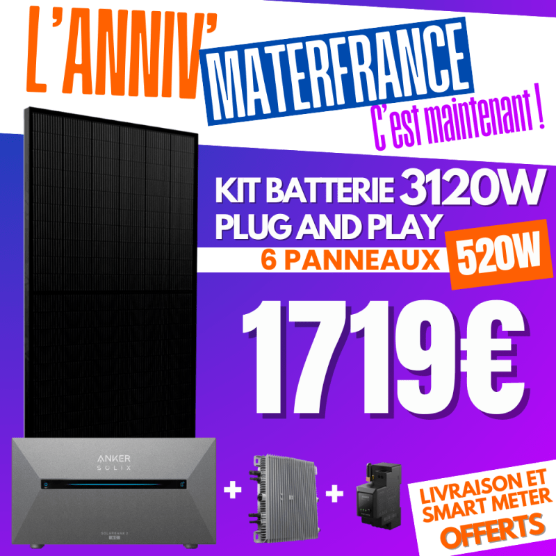 PLUG AND PLAY 3120W BATTERIE 1.6kWh– 6 PANNEAUX IZYPOWER 520W  - 1