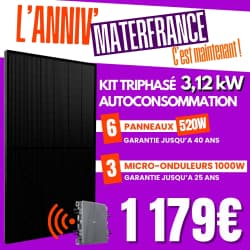 KIT TRIPHASÉ 3.12kW - 6 PANNEAUX 520W IZYPOWER - MICRO 1000W  - 1