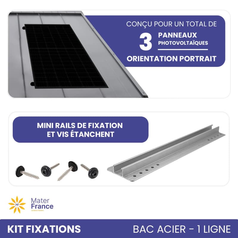 KIT DE FIXATIONS 1 LIGNE DE 3 PANNEAUX BACS ACIERS PORTRAIT IZYSUN - 1