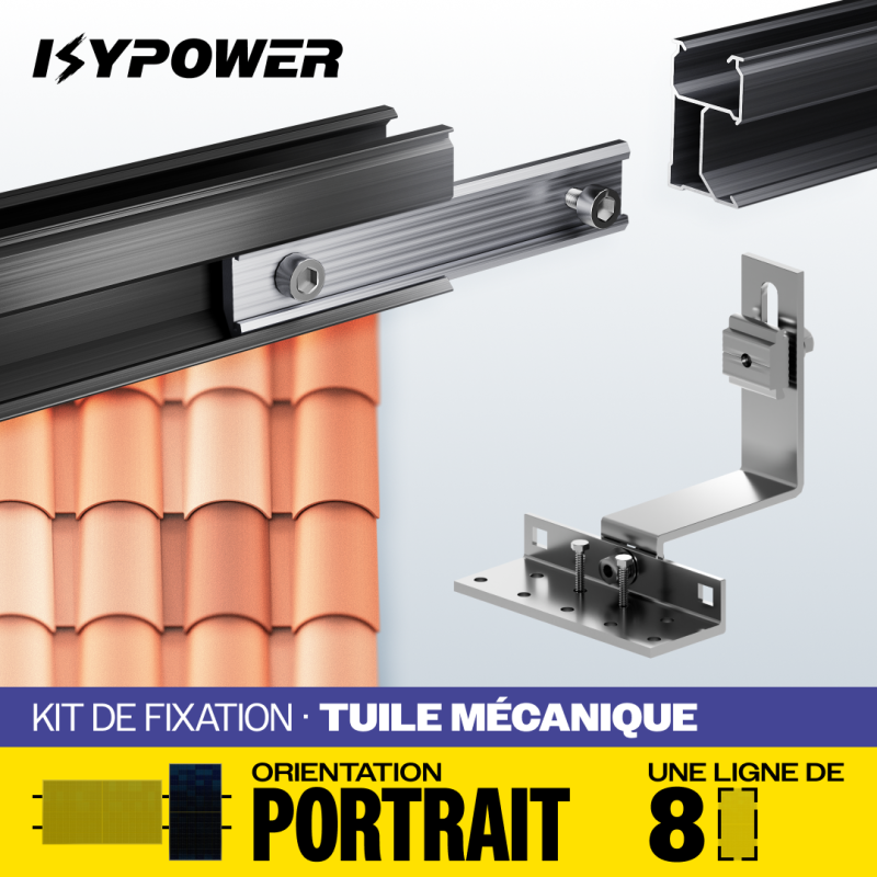 Kit IZYFIX 8 Panneaux – Fixation toiture 30 mm – Rails noirs