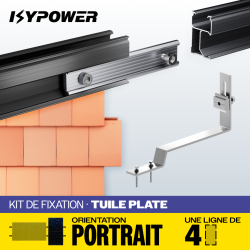 Kit IZYFIX 4 Panneaux – Tuiles Plates – Rails noirs – Pose sur toiture plate