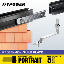 Kit IZYFIX 5 Panneaux – Tuiles Plates – Rails noirs – Fixation sur toiture plane
