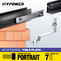 Kit IZYFIX 7 Panneaux – Tuiles Plates – Rails noirs – Fixation toiture plane