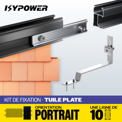 Kit IZYFIX 10 Panneaux – Tuiles Plates – Rails noirs – Fixation toiture surimposition